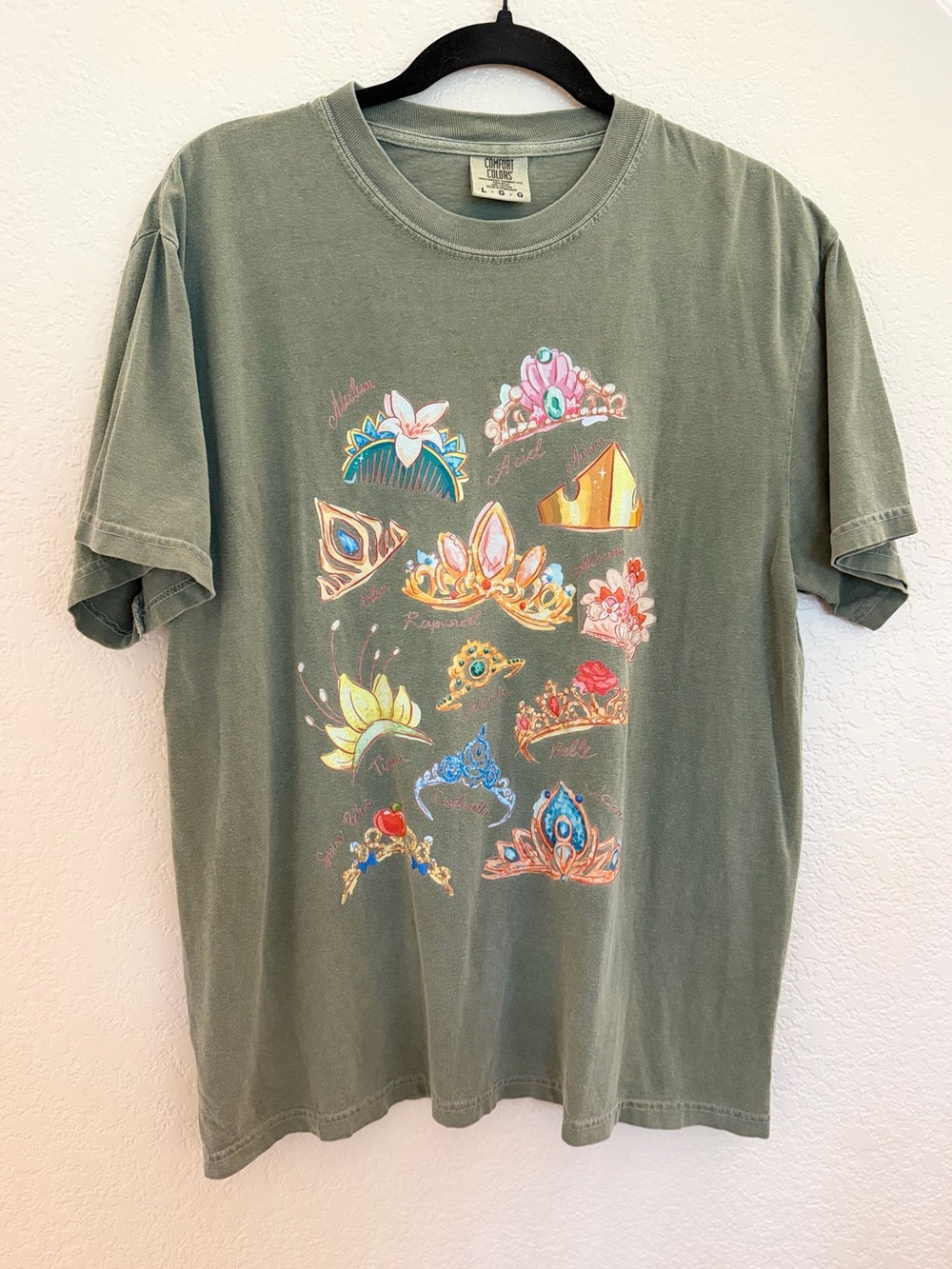 Princess Tiara Graphic Tee Comfort Colors Sage Green L